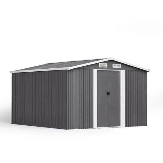 BOXED 10FT W X 12FT D METAL APEX GARDEN SHED (3 BOXES, UNKNOWN IF NUMBER OF BOXES MAKES COMPLETE ITEM)