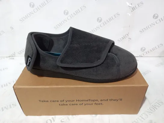 HOMETOP MEN'S CORDED VELVETEEN ADJUSTABLE HOOK AND LOOP CLOSED BACK SLIPPERS DARK GREY SIZE 10