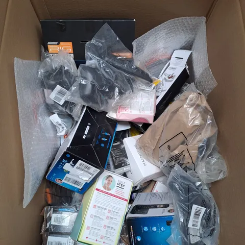 LARGE BOX OF ASSORTED TRANSMITTERS , WALL MOUNTS , HEADPHONES , ETC 
