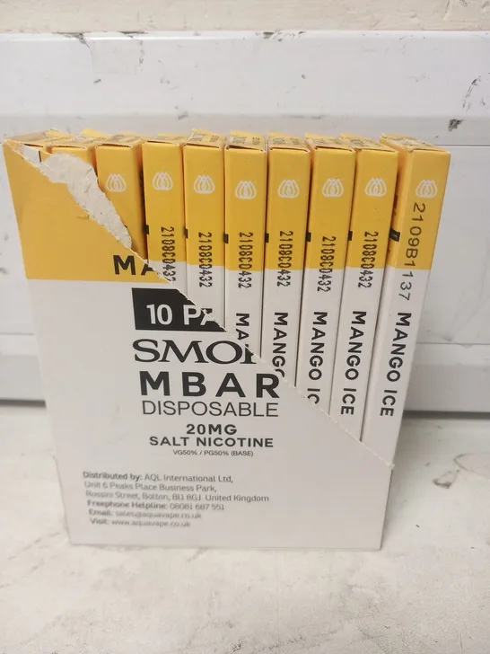 BOXED MANGO ICE 10 PACK SMOK M BAR DISPOSABLE 20MG SALT NICOTINE VAPES