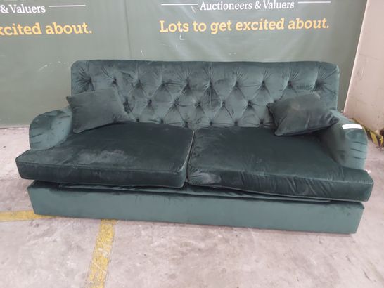 DESIGNER FOXCOTE 3.5 SEATER DARK GREEN PLUSH FABRIC SOFA BED