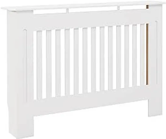 BOXED HOMCOM SLATTED RADIATOR COVER PAINTED CABINET MDF LINED GRILL IN WHITE (112L X 19W X 81H CM)