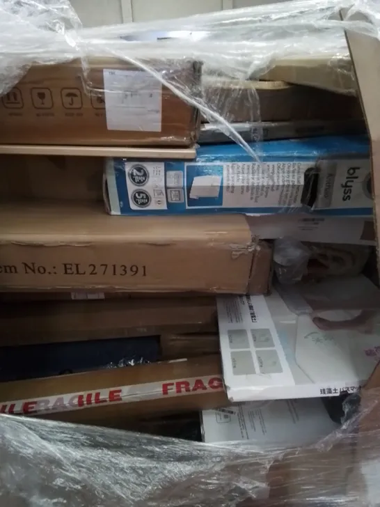 PALLET CONTAINING HOUSEHOLD & HOME IMPROVEMENT PRODUCTS. INCLUDES AIR BED, RADIATOR, GARDEN TOOL, CHILDREN'S ROOM RUG ETC