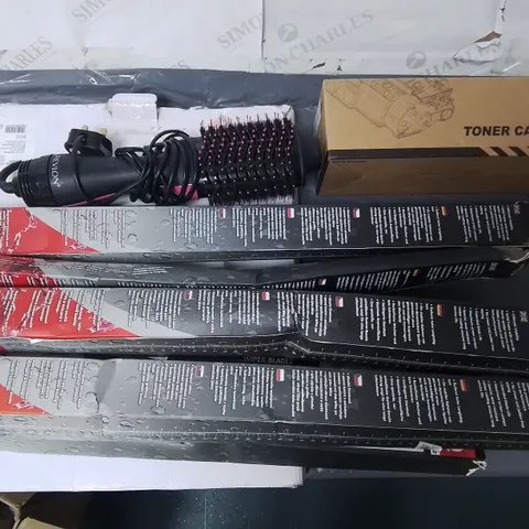 LOT OF 9 ASSORTED ITEMS TO INCLUDE UNBOXED REVLON STYLING BRUSH, TONER CARTRIDGE AND AERO DYNAMIC WIPER BLADES