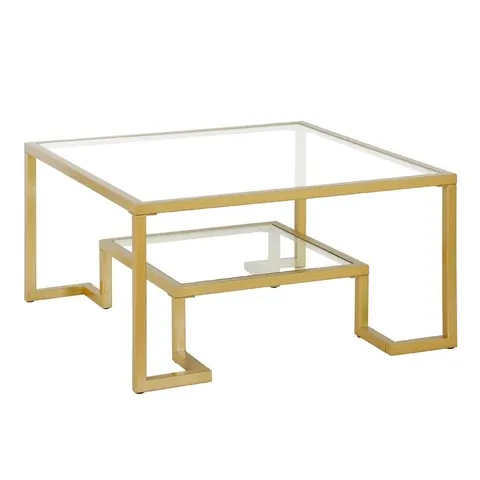 BOXED DESIGNER ERIC FRAME COFFEE TABLE WITH STORAGE GOLD FINISH