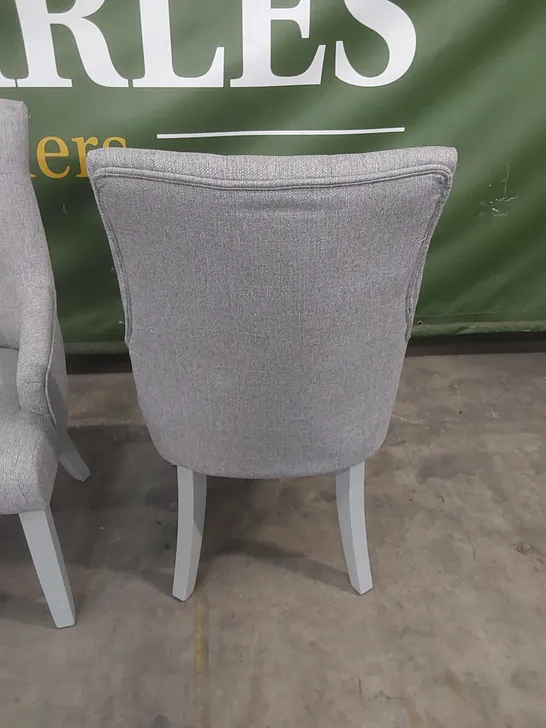 SET OF 4 DUKE LIGHT GREY FABRIC BUTTON BACK DINING CHAIRS 