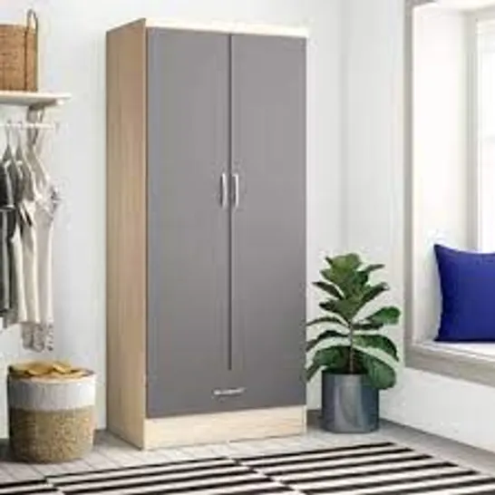 BOXED ARNDT 2 DOOR WARDROBE OAK/GREY FINISH (2 BOXES)