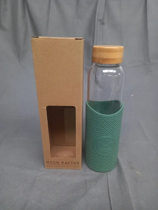BOXED PEACE WITH THE WILD  NEON KACTUS GLASS WATER BOTTLE - 550ML