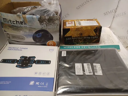 BOX OF 5 ASSORTED HOUSEHOLD ITEMS TO INCLUDE IPAD CASE, CAR FAN, WIRELESS KEYBOARD, ETC