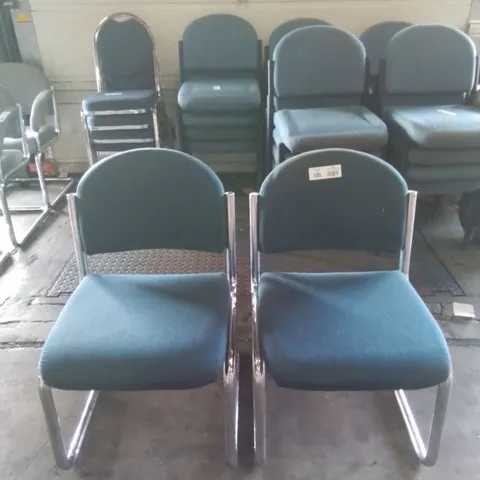 2X BLUE PATTERN FABRIC CHAIRS WITH CHROME FRAME 