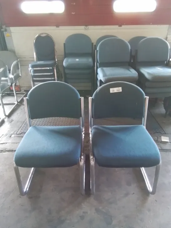 2X BLUE PATTERN FABRIC CHAIRS WITH CHROME FRAME 