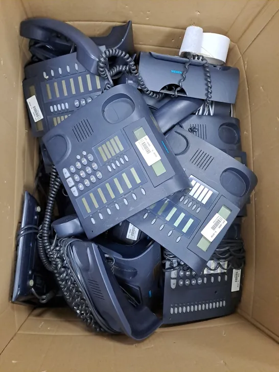 LARGE BOX OF ASSORTED OFFICE PHONES AND STATIONS 