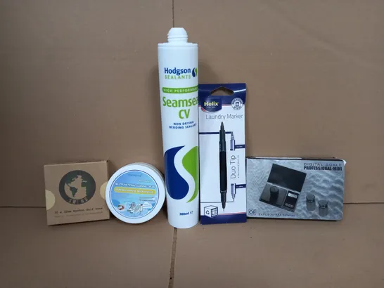 BOX OF APPROXIMATELY 12 ASSORTED ITEMS TO INCLUDE - CLEANING CREAM , BAMBOO GOLF TEES , DIGITAL SCALE ETC