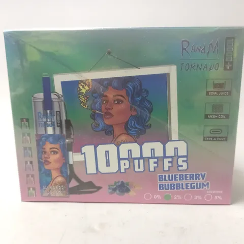 SEALED AND BOXED R AND M TORNADO DISPOSABLE VAPES - BLUE BERRY BUBBLEGUM - 10 PER BOX