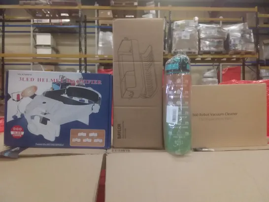 PALLET OF ASSORTED ITEMS INCLUDING 3LED HELMET MAGNIFIER, SHOWER CADDY, ROBOT VACUUM PARTS