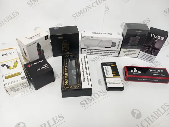 LARGE QUANTITY OF ASSORTED VAPES AND ACCESSORIES TO INCLUDE; TOTALLY WICKED, VOOPOO AND UWELL