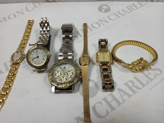 BOX OF 6 ASSORTED DRESS WATCHES IN VARYING BRANDS TO INCLUDE GUESS, CARRIER, AVIA ETC