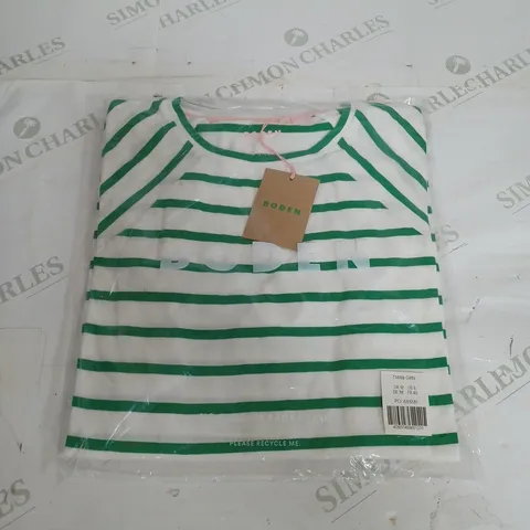 SEALED BODEN WHITE & GREEN STRIPED T-SHIRT - UK 12 