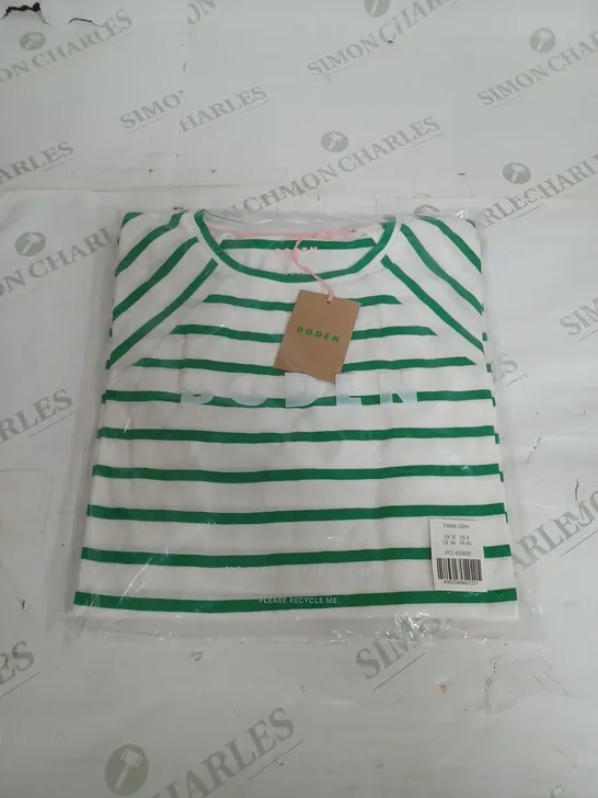 SEALED BODEN WHITE & GREEN STRIPED T-SHIRT - UK 12 