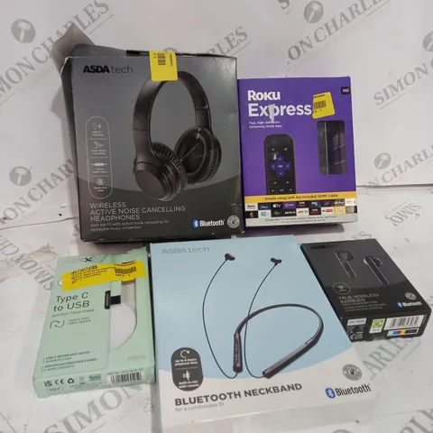 BOX OF APPROXIMATELY 15 ITEMS TO INCLUDE NOISE CANCELLING HEADPHONES, BLUETOOTH NECKBAND, WIRELESS EARBUDS ETC