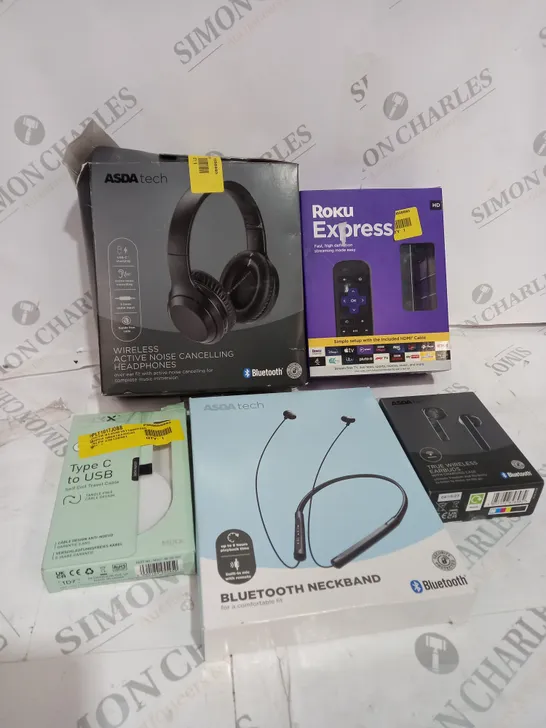 BOX OF APPROXIMATELY 15 ITEMS TO INCLUDE NOISE CANCELLING HEADPHONES, BLUETOOTH NECKBAND, WIRELESS EARBUDS ETC