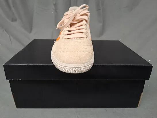 BOXED PAIR OF ADIDAS BUSENITZ SHOES IN SAND/ORANGE UK SIZE 6