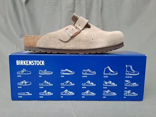 BOXED PAIR OF BIRKENSTOCK BOSTON BS SLIP-ON SHOES IN TAUPE UK SIZE 5.5