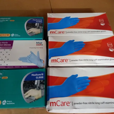 LOT OF 6 ASSORTED BOXES OF EXAMINATION GLOVES - VARIOUS SIZES