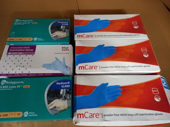 LOT OF 6 ASSORTED BOXES OF EXAMINATION GLOVES - VARIOUS SIZES