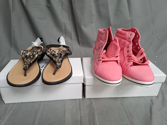 BOXED LOT OF APPROX. 10 PAIRS OF LADIES SHOES. VARIOUS SIZES. 2 DIFFERENT COLOURS AND STYLES