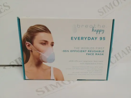 BOX OF APPROXIMATELY 20 BOXES OF BREATHE HAPPY EVERYDAY 95 REUSABLE FACE MASKS