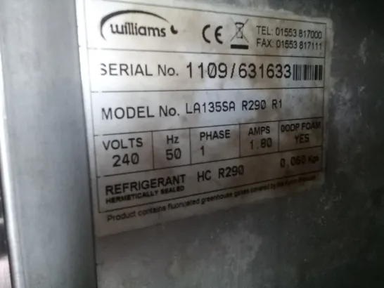 WILLIAMS LA135SA R290 R1 AMBER COMMERCIAL UNDER COUNTER FREEZER