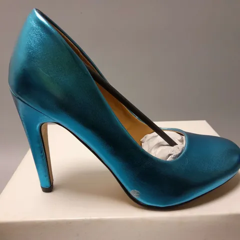 8 BOXED ASOS SCALA HIGH HEELS IN BLUE - UK 5