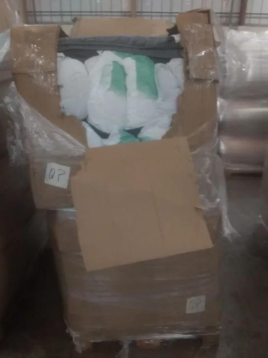 PALLET OF ASSORTED BEDDING ITEMS IN LARGE AMOUNT TO INCLUDE SUPPORT PILLOWS, DUVETS, AND WEIGHTED BLANKED ETC.