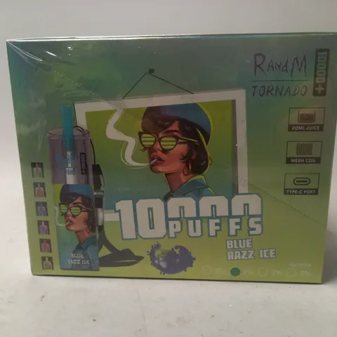 SEALED AND BOXED R AND M TORNADO DISPOSABLE VAPES - BLUE RAZZ ICE - 10 PER BOX