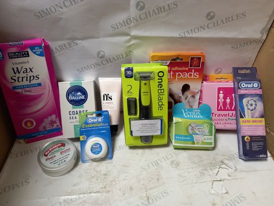 LOT OF APPROX 10 ASSORTED COSMETIC ITEMS TO INCLUDE ORAL B BRUSH HEADS, WAX STRIPS, ORAL B FLOSS, ETC