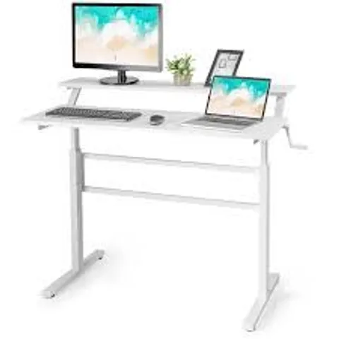 BOXED COSTWAY 2-TIER STANDING COMPUTER DESK SIT TO STAND WORKSTATION ERGONOMIC COMPUTER TABLE - WHITE