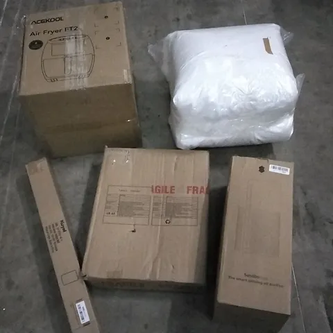 PALLET OF ASSORTED ITEMS INCLUDING ACEKOOL AIR FRYER, BLANKETS, TOILET SEAT, AIR PURIFIER AND CHAIR MAT