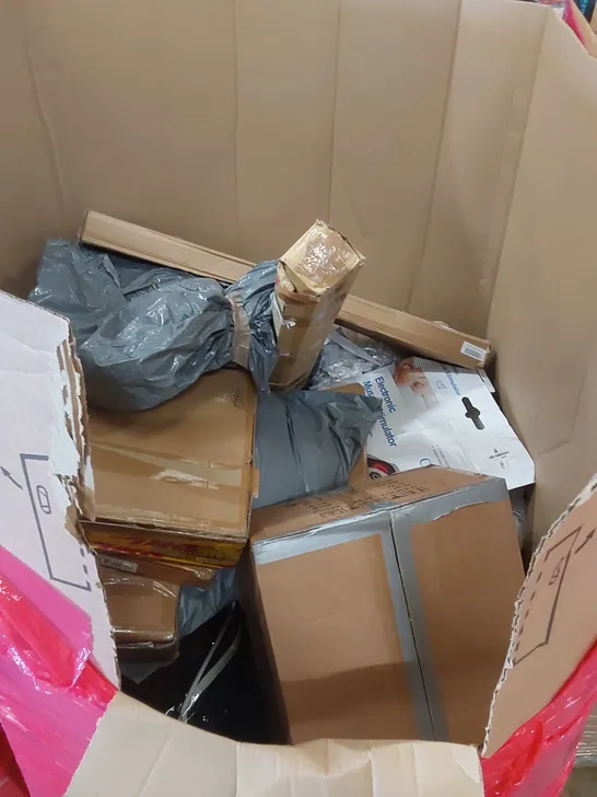 PALLET OF ASSORTED HOUSEHOLD ITEMS AND CONSUMER PRODUCTS TO INCLUDE; TV WALL MOUNT, RECORD PLAYER SOUND SYSTEM, BLADELESS PURIFIER & HEATER FAN, FOOT SIMULATOR ETC