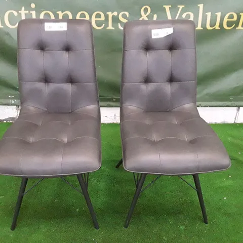 SET OF 2 DINING CHAIRS - DARK GREY LEATHER