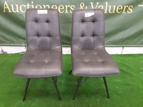 SET OF 2 DINING CHAIRS - DARK GREY LEATHER