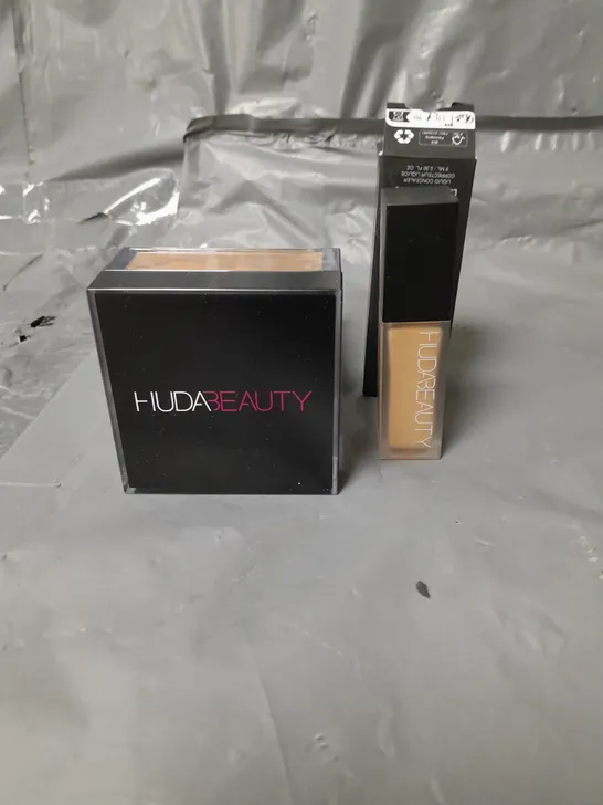 HUDA BEAUTY EASY BAKE LOOSE SETTING POWDER CINNAMON BUN 20G AND LUMINOUS MATTE LIQUID CONCEALER COOKIE DOUGH 9ML