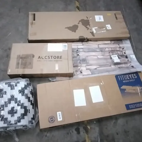 PALLET OF ASSORTED ITEMS INCLUDING RECCI BEDDING, ACCSTORE FABRIC WARDROBE, HOMIDEC, FITUEYES MEDIA SHELF, PURE COOL FAN, SLANT LEG POPUP CANOPY