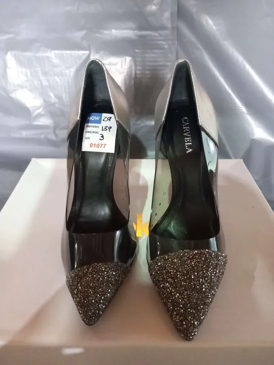 CARVELA SILVER HEELS SIZE 3