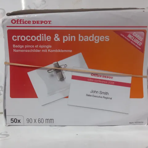 BOXED OFFICE DEPOT PACK OF APPROXIMATELY 50 CROCODILE & PIN BADGES