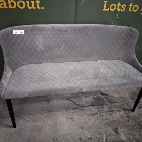 DESIGNER QUILTED GREY PLUSH FABRIC UPHOLSTERED BENCH SEAT 