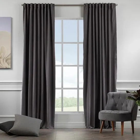 GRAY SOLID FAUX BASIC VELVET DARK GREEN CURTAINS SIZE: 140 X 295CM