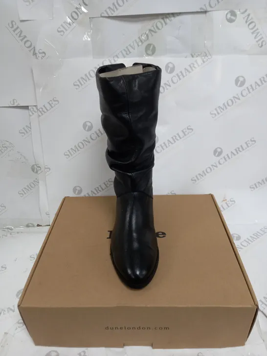 DUNE LEATHER RUCHED CALF BOOTS IN BLACK SIZE 5