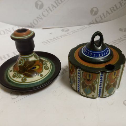 LOT OF 2 DAMIER GOUDA HOLLAND POTTERY ITEMS
