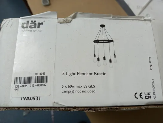 BOXED DAR 5-LAMP RUSTIC PENDANT LIGHT 